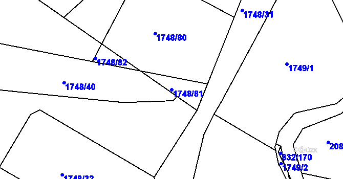 Parcela st. 1748/81 v KÚ Miřetice u Klášterce nad Ohří, Katastrální mapa