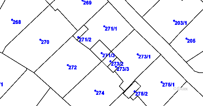 Parcela st. 271/3 v KÚ Miřetice u Klášterce nad Ohří, Katastrální mapa