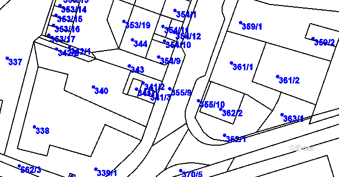 Parcela st. 355/9 v KÚ Miřetice u Klášterce nad Ohří, Katastrální mapa