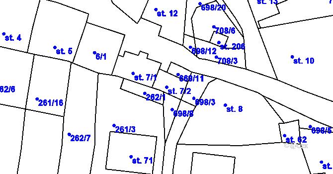 Parcela st. 7/2 v KÚ Rašovice u Klášterce nad Ohří, Katastrální mapa