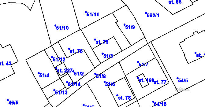 Parcela st. 51/3 v KÚ Rašovice u Klášterce nad Ohří, Katastrální mapa