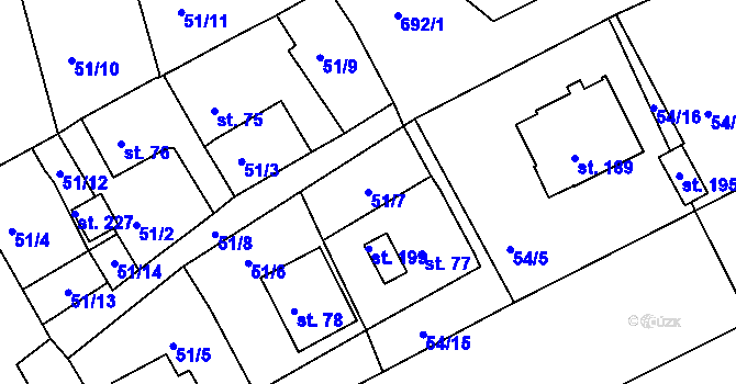 Parcela st. 51/7 v KÚ Rašovice u Klášterce nad Ohří, Katastrální mapa