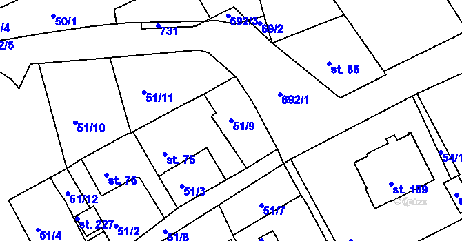 Parcela st. 51/9 v KÚ Rašovice u Klášterce nad Ohří, Katastrální mapa