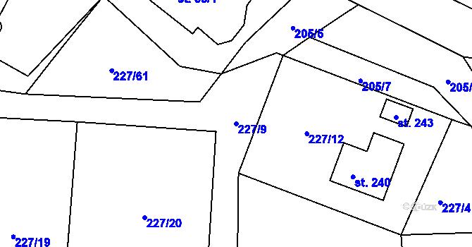 Parcela st. 227/9 v KÚ Rašovice u Klášterce nad Ohří, Katastrální mapa