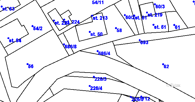 Parcela st. 686/4 v KÚ Rašovice u Klášterce nad Ohří, Katastrální mapa