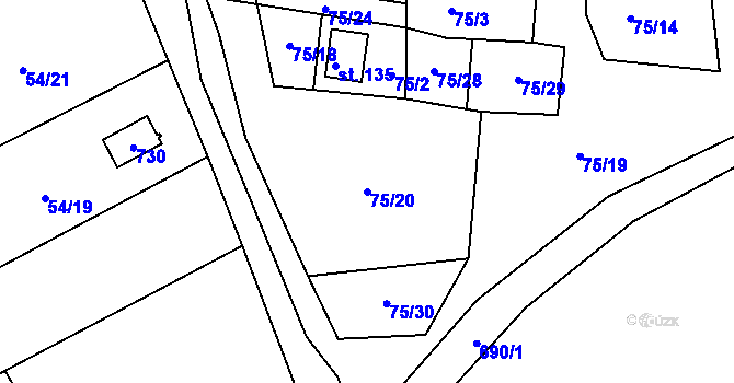 Parcela st. 75/20 v KÚ Rašovice u Klášterce nad Ohří, Katastrální mapa