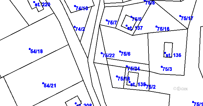 Parcela st. 75/22 v KÚ Rašovice u Klášterce nad Ohří, Katastrální mapa