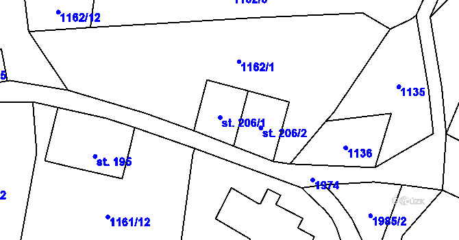 Parcela st. 206/2 v KÚ Klášterec nad Orlicí, Katastrální mapa