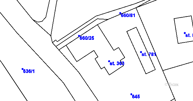 Parcela st. 363 v KÚ Klášterec nad Orlicí, Katastrální mapa
