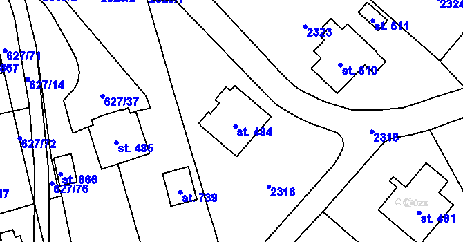 Parcela st. 484 v KÚ Klášterec nad Orlicí, Katastrální mapa