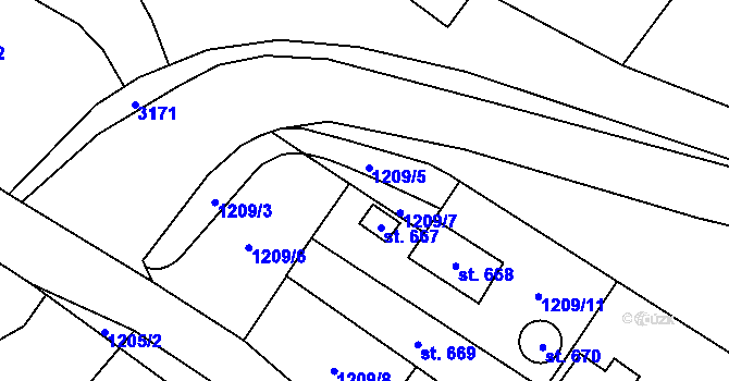 Parcela st. 667 v KÚ Klášterec nad Orlicí, Katastrální mapa