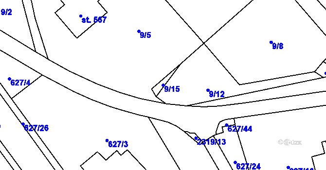 Parcela st. 9/15 v KÚ Klášterec nad Orlicí, Katastrální mapa