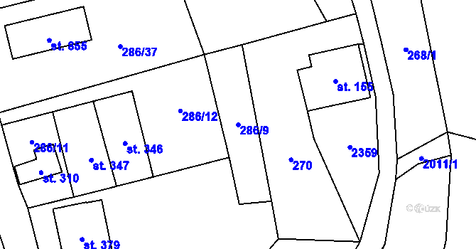 Parcela st. 286/9 v KÚ Klášterec nad Orlicí, Katastrální mapa