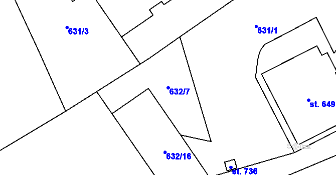 Parcela st. 632/7 v KÚ Klášterec nad Orlicí, Katastrální mapa