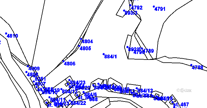 Parcela st. 884/1 v KÚ Klášterec nad Orlicí, Katastrální mapa
