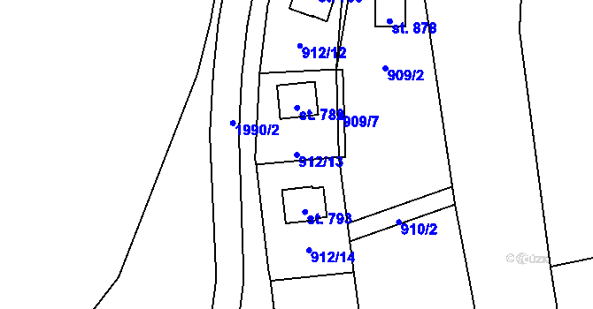 Parcela st. 912/13 v KÚ Klášterec nad Orlicí, Katastrální mapa