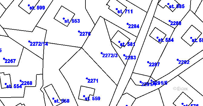 Parcela st. 2272/3 v KÚ Klášterec nad Orlicí, Katastrální mapa