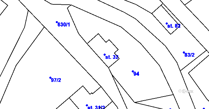 Parcela st. 32 v KÚ Klášterská Lhota, Katastrální mapa