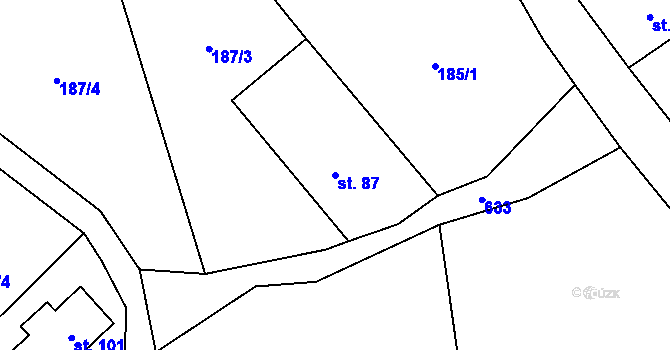 Parcela st. 87 v KÚ Klášterská Lhota, Katastrální mapa