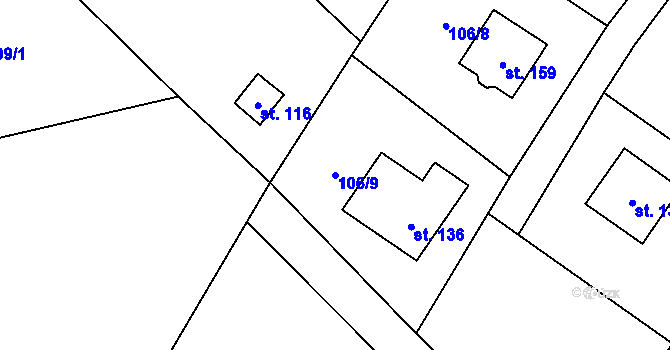 Parcela st. 106/9 v KÚ Klášterská Lhota, Katastrální mapa