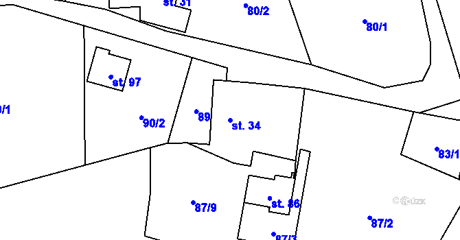 Parcela st. 34 v KÚ Klatovec, Katastrální mapa