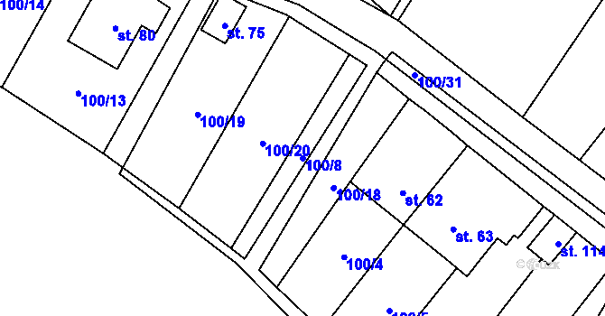 Parcela st. 100/8 v KÚ Klatovec, Katastrální mapa