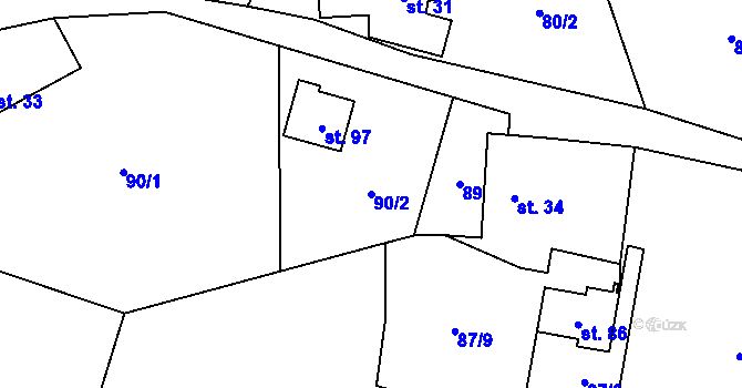 Parcela st. 90/2 v KÚ Klatovec, Katastrální mapa
