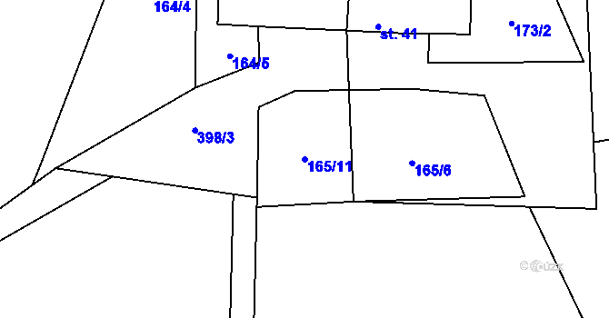 Parcela st. 165/11 v KÚ Klatovec, Katastrální mapa