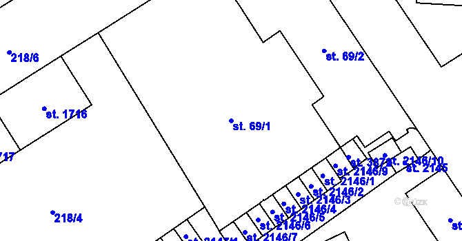 Parcela st. 69/1 v KÚ Klatovy, Katastrální mapa