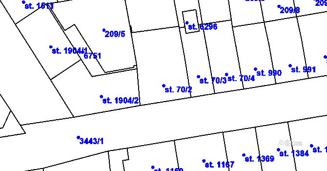 Parcela st. 70/2 v KÚ Klatovy, Katastrální mapa