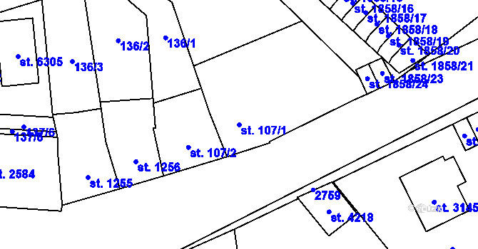 Parcela st. 107/1 v KÚ Klatovy, Katastrální mapa