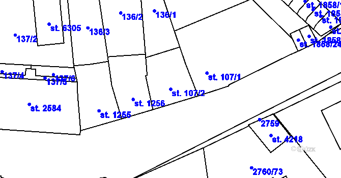Parcela st. 107/2 v KÚ Klatovy, Katastrální mapa
