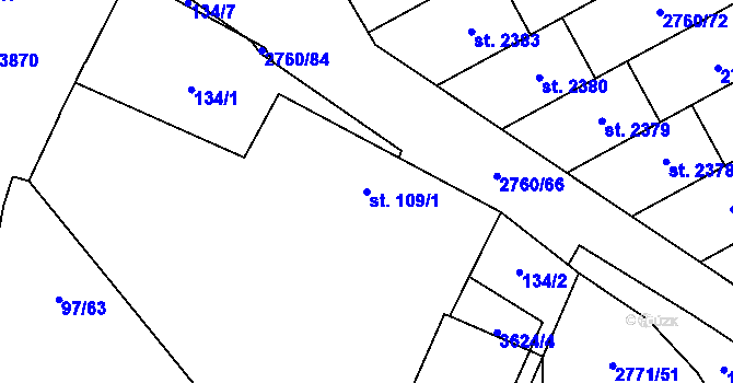 Parcela st. 109/1 v KÚ Klatovy, Katastrální mapa
