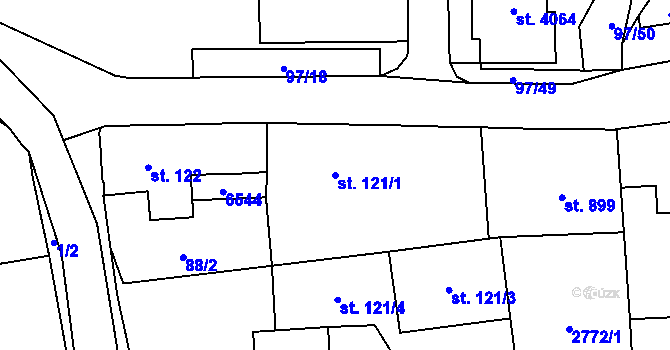 Parcela st. 121/1 v KÚ Klatovy, Katastrální mapa