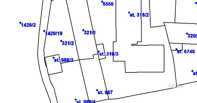 Parcela st. 316/3 v KÚ Klatovy, Katastrální mapa