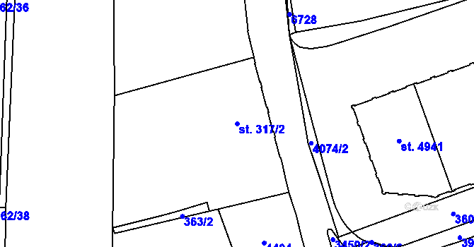 Parcela st. 317/2 v KÚ Klatovy, Katastrální mapa