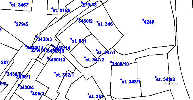 Parcela st. 347/1 v KÚ Klatovy, Katastrální mapa