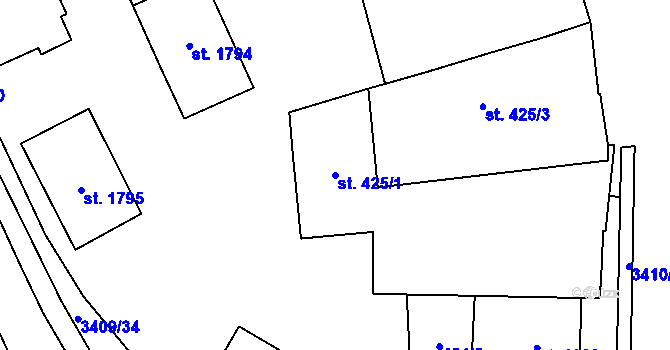Parcela st. 425/1 v KÚ Klatovy, Katastrální mapa