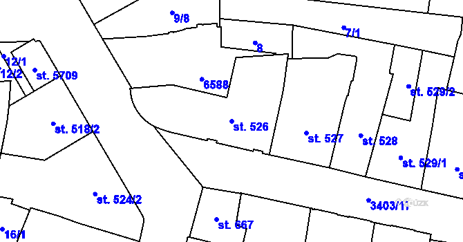 Parcela st. 526 v KÚ Klatovy, Katastrální mapa
