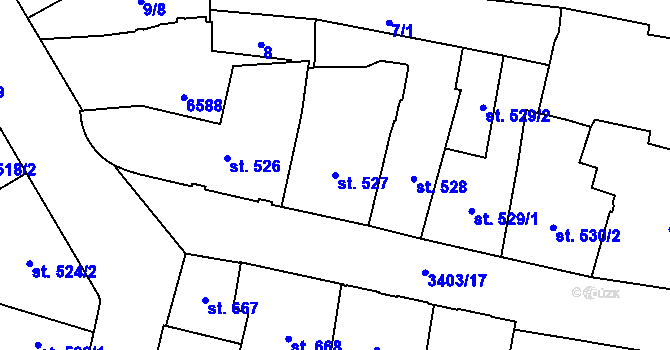 Parcela st. 527 v KÚ Klatovy, Katastrální mapa