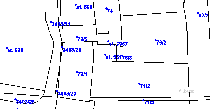 Parcela st. 551 v KÚ Klatovy, Katastrální mapa