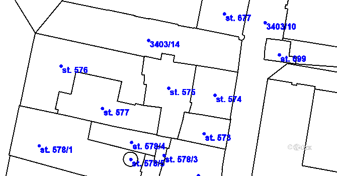 Parcela st. 575 v KÚ Klatovy, Katastrální mapa
