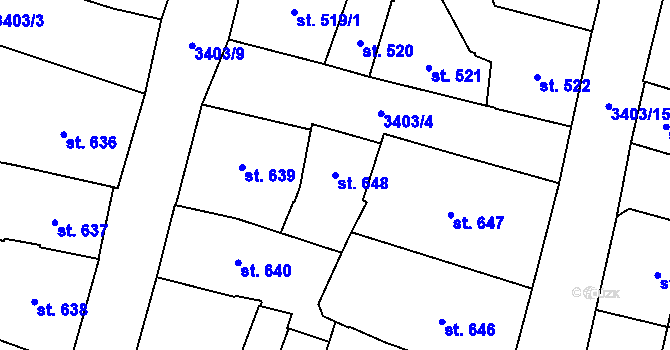 Parcela st. 648 v KÚ Klatovy, Katastrální mapa