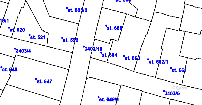 Parcela st. 664 v KÚ Klatovy, Katastrální mapa