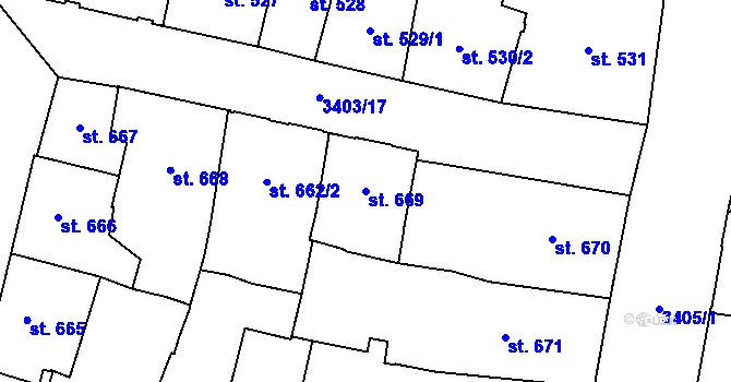 Parcela st. 669 v KÚ Klatovy, Katastrální mapa