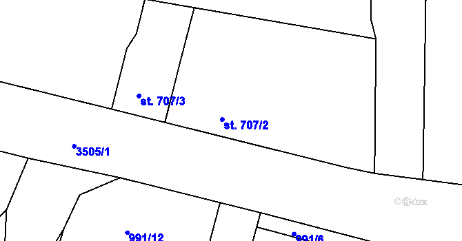 Parcela st. 707/2 v KÚ Klatovy, Katastrální mapa