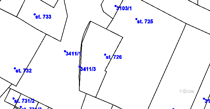 Parcela st. 726 v KÚ Klatovy, Katastrální mapa