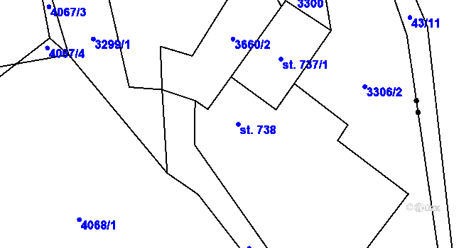 Parcela st. 738 v KÚ Klatovy, Katastrální mapa