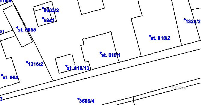 Parcela st. 818/1 v KÚ Klatovy, Katastrální mapa