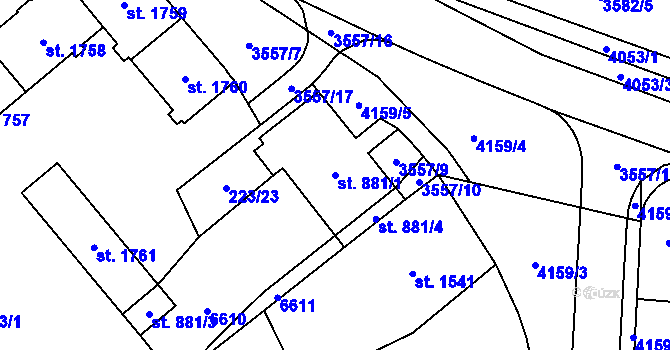 Parcela st. 881/1 v KÚ Klatovy, Katastrální mapa
